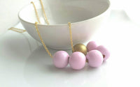 Pink Gold Bead Necklace, wood bead necklace, long gold chain, painted bead necklace, round wooden bead necklace, baby pink and matte gold - Constant Baubling