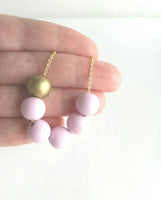 Pink Gold Bead Necklace, wood bead necklace, long gold chain, painted bead necklace, round wooden bead necklace, baby pink and matte gold - Constant Baubling