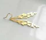 Gold Branch Earrings - long thin leafy tree outline in matte gold plated brass - 14K gold fill upgrade gifts for her under 25 - vine leaves - Constant Baubling