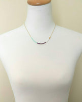 Color Block Necklace - beaded chain, 14K gold plated chain, mint green purple white, color section necklace, glass bead necklace, seed beads - Constant Baubling