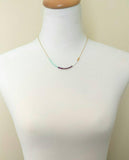 Color Block Necklace - beaded chain, 14K gold plated chain, mint green purple white, color section necklace, glass bead necklace, seed beads - Constant Baubling