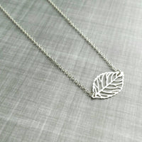 Silver Leaf Necklace, silver filigree necklace, leaf pendant, cut out leaf necklace, leaf outline necklace, delicate leaf small modern leaf - Constant Baubling