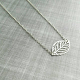 Silver Leaf Necklace, silver filigree necklace, leaf pendant, cut out leaf necklace, leaf outline necklace, delicate leaf small modern leaf - Constant Baubling