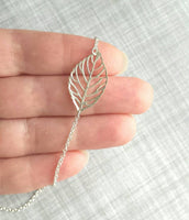 Silver Leaf Necklace, silver filigree necklace, leaf pendant, cut out leaf necklace, leaf outline necklace, delicate leaf small modern leaf - Constant Baubling